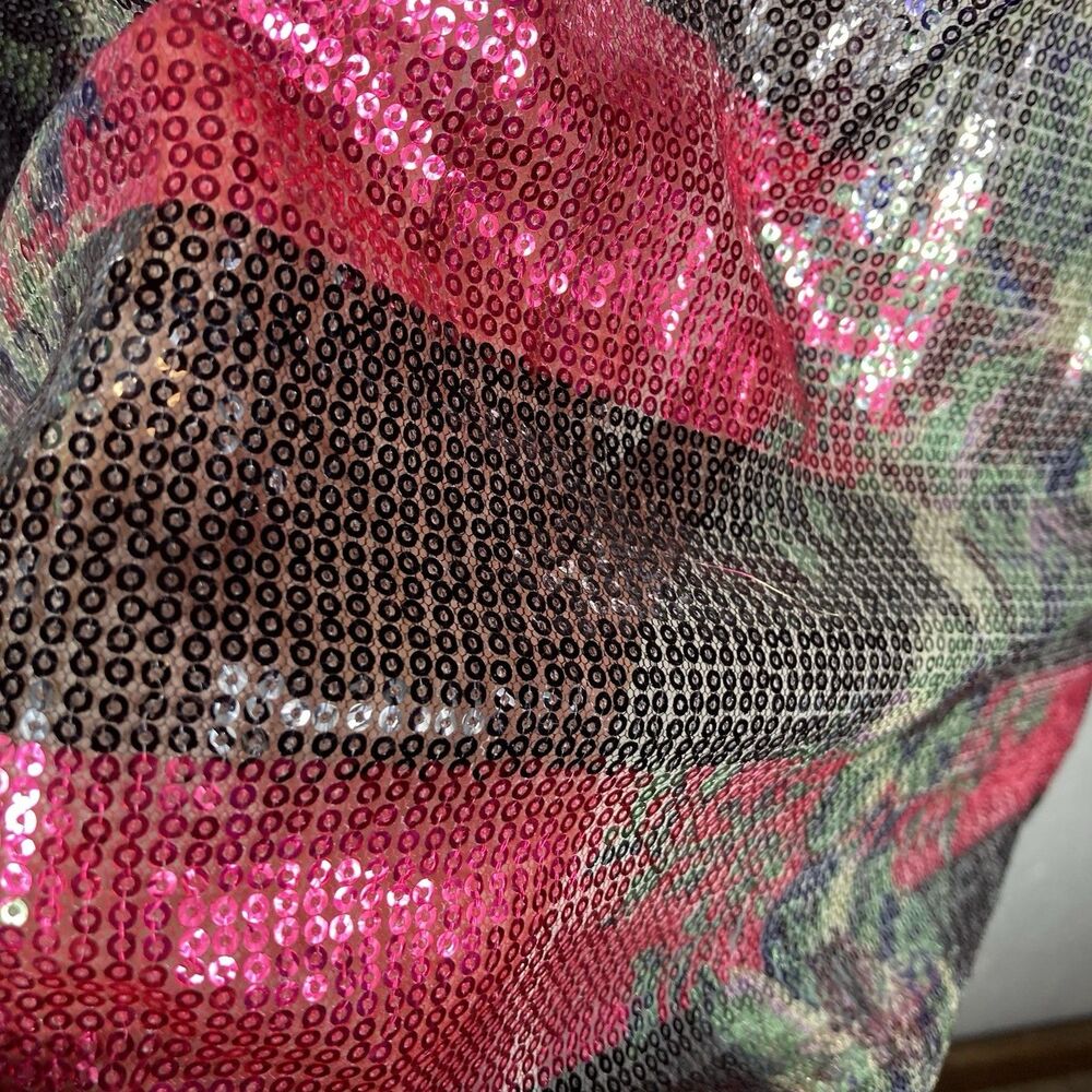 Sequin Top L Floral Sheer Shimmer Blouse Sparkle Whimsigoth Glam Cato - Picture 5 of 14